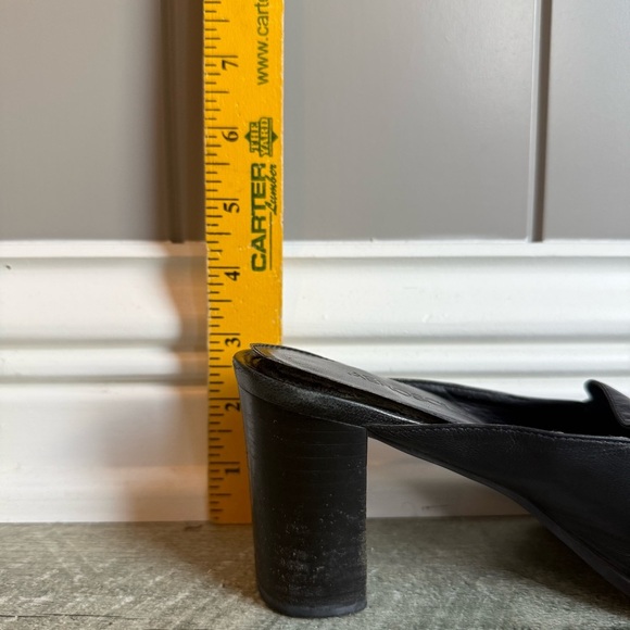 Vtg Aerosoles Womens Black Leather Slip-On Heeled Mules Sq Toe Block Heel Shoe 8 - Picture 11 of 11